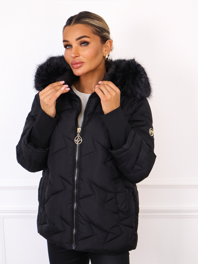 ASYMETRYCZNA KURTKA Z PRZEDŁUŻANYMI ŚCIĄGACZAMI PRZY RĘKAWACH- CZARNA