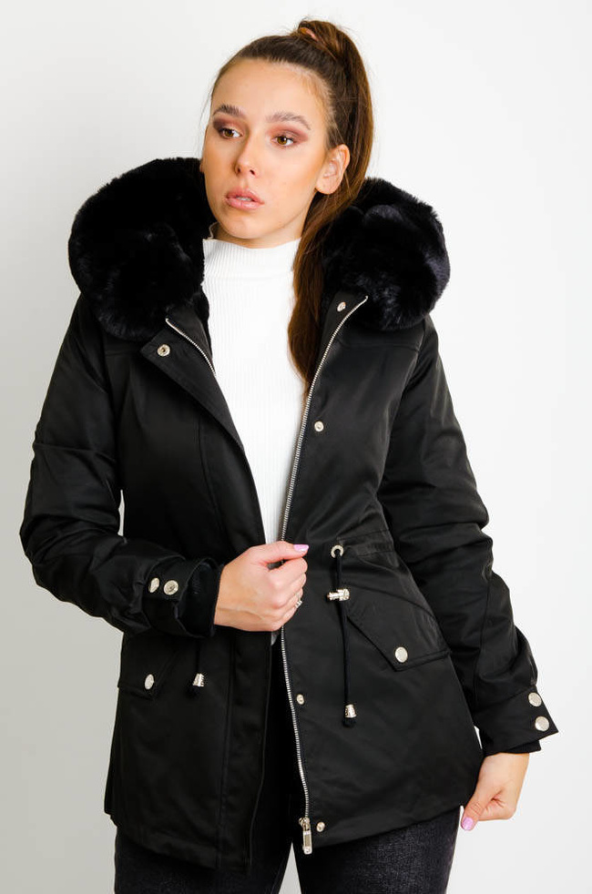 CZARNA JESIENNO-ZIMOWA KURTKA PARKA NA MISIU