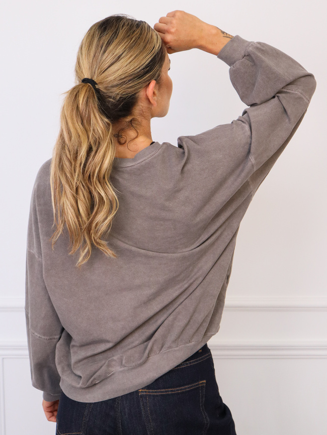 BLUZA OVERSIZE Z NASZYWKĄ- SZARA