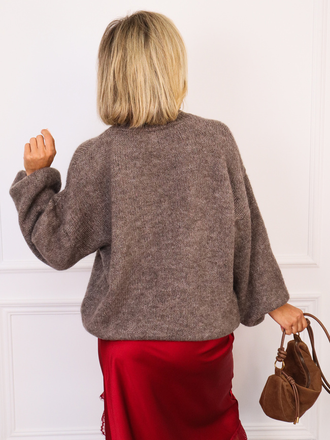 SWETER OVERSIZE Z DOMIESZKĄ WEŁNY- FANGO