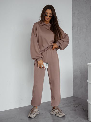 KOMPLET DRESOWY BLUZA Z KAPTUREM+ SPODNIE- CAPPUCCINO