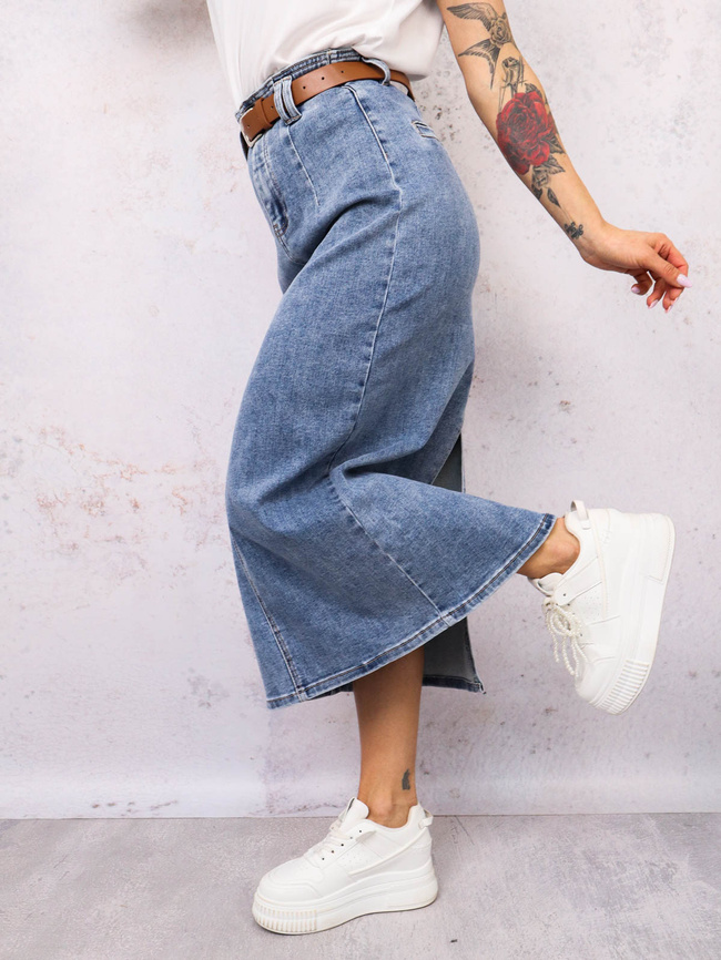 SPÓDNICA MIDI Z ROZPORKIEM Z TYŁU+ PASEK