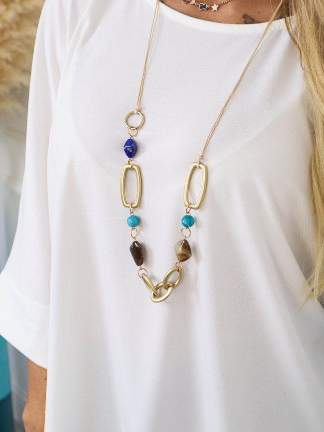 BLUZKA ASYMETRYCZNA Z WISIORKIEM - BIAŁA