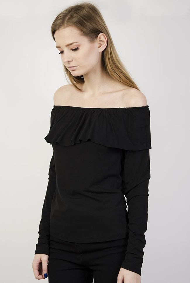 Czarna bluzka z hiszpańskim dekoltem