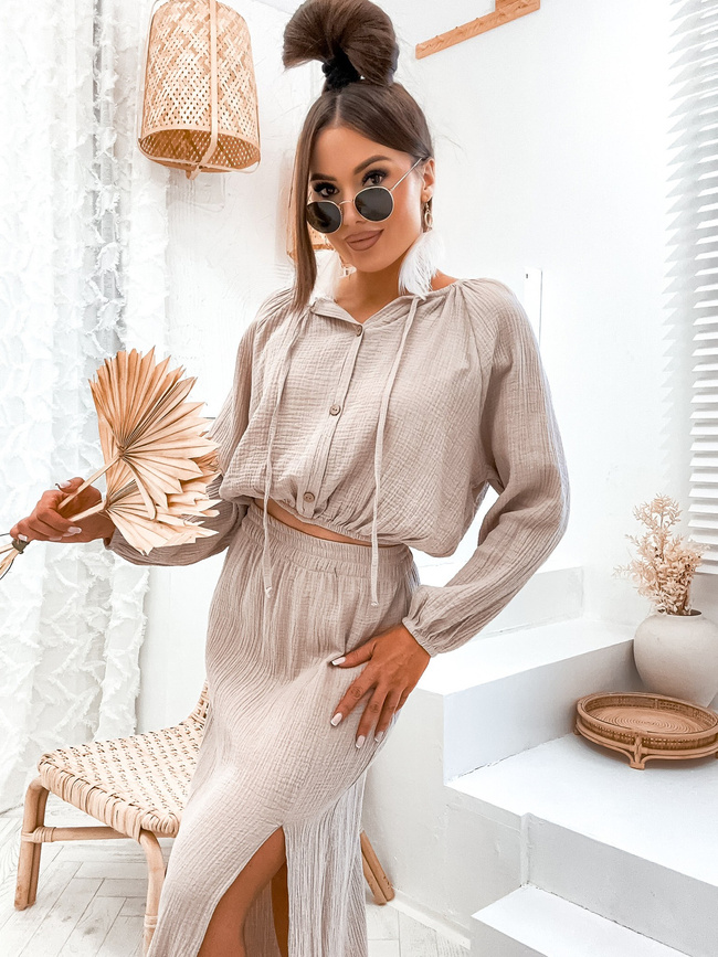 KOMPLET BAWEŁNIANY BLUZKA+ SPÓDNICA- BEŻOWY