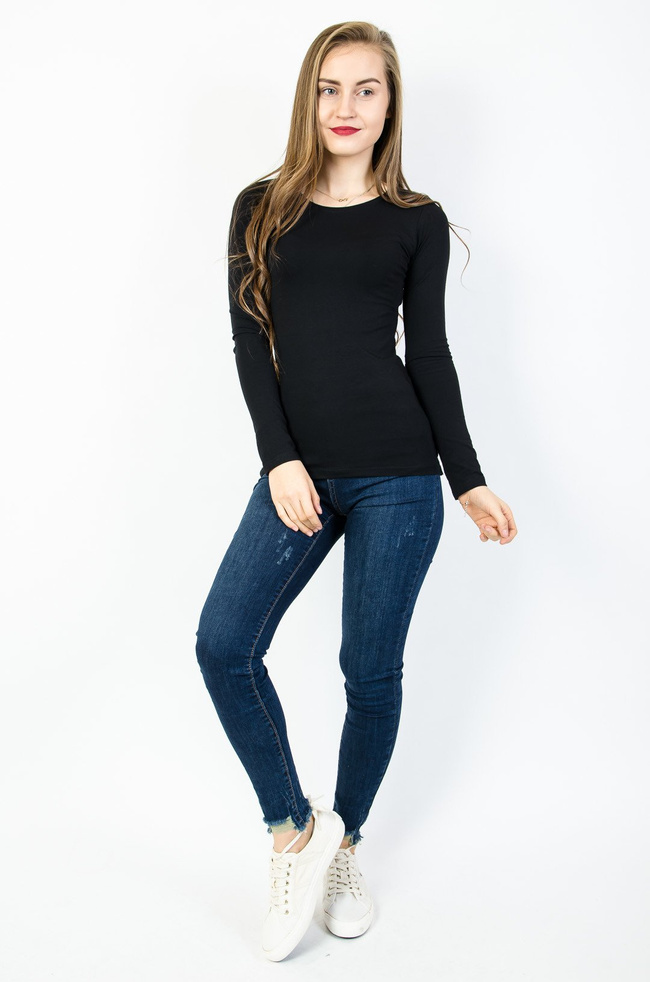 Czarna bluzka typu basic z długim rękawem