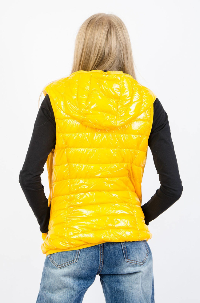 ŻÓŁTA BŁYSZCZĄCA KAMIZELKA Z KAPTUREM