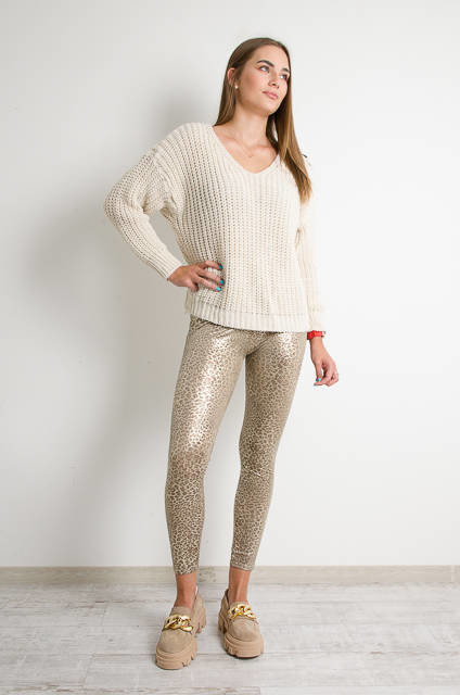 ZŁOTE POŁYSKUJĄCE LEGGINSY W PANTERKĘ-WYSOKI STAN