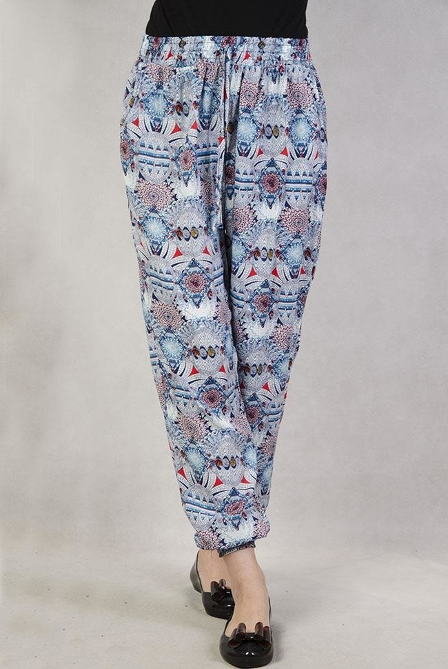 Spodnie alladynki we wzory niebieskie