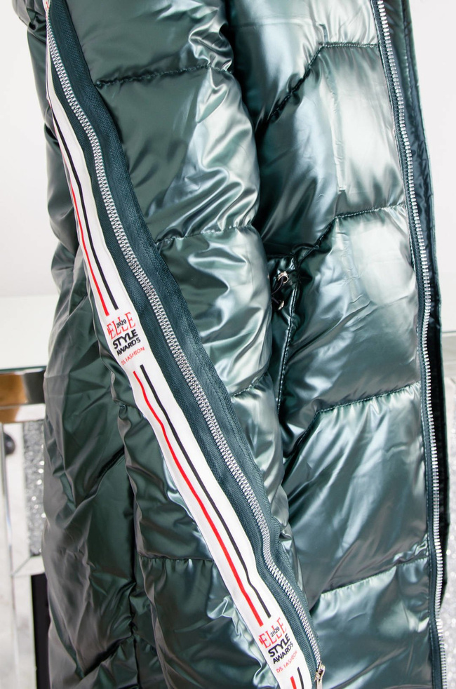 ZIELONA POŁYSKUJĄCA KURTKA Z LAMPASAMI