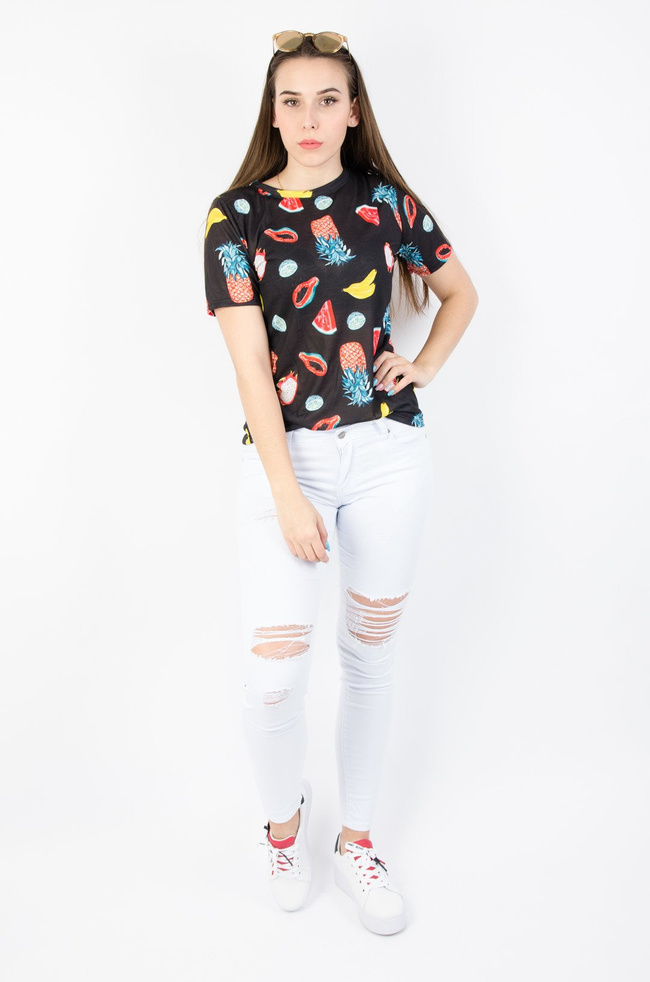 CZARNY T-SHIRT W OWOCE