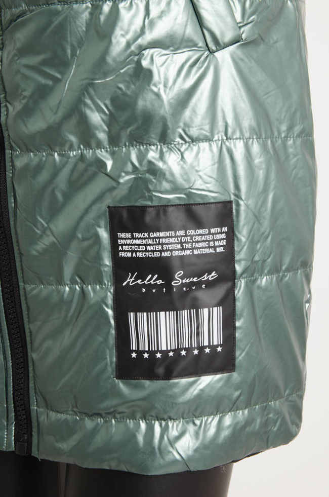 DŁUGA KAMIZELKA Z OZDOBNĄ NASZYWKĄ- ZIELONA