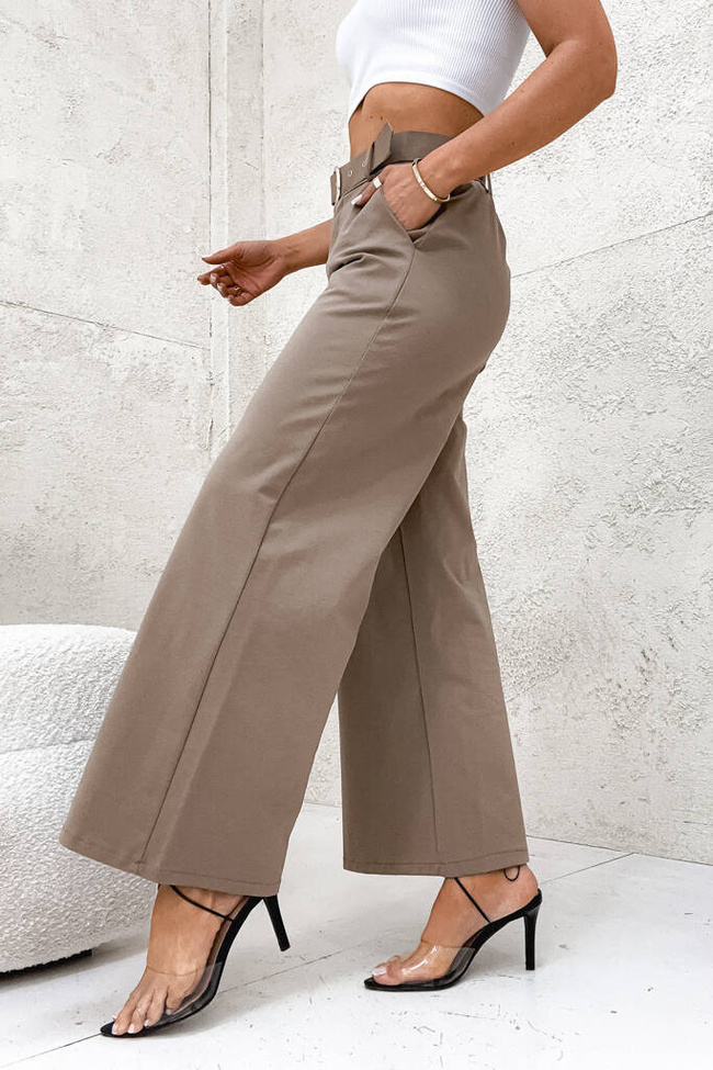 SPODNIE BAWEŁNIANE ONESIZE Z SZEROKĄ NOGAWKĄ I PASKIEM- BRĄZOWE