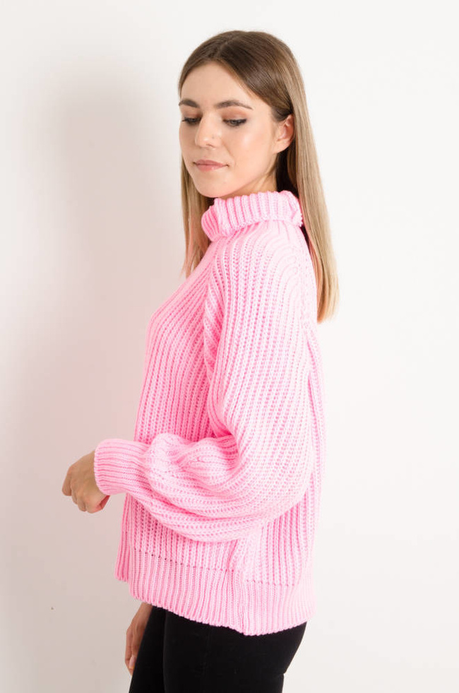 SWETER OVERSIZE Z GOLFEM- RÓŻOWY