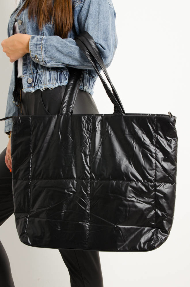DUŻA PIKOWANA TORBA TYPU SHOPPER- CZARNA