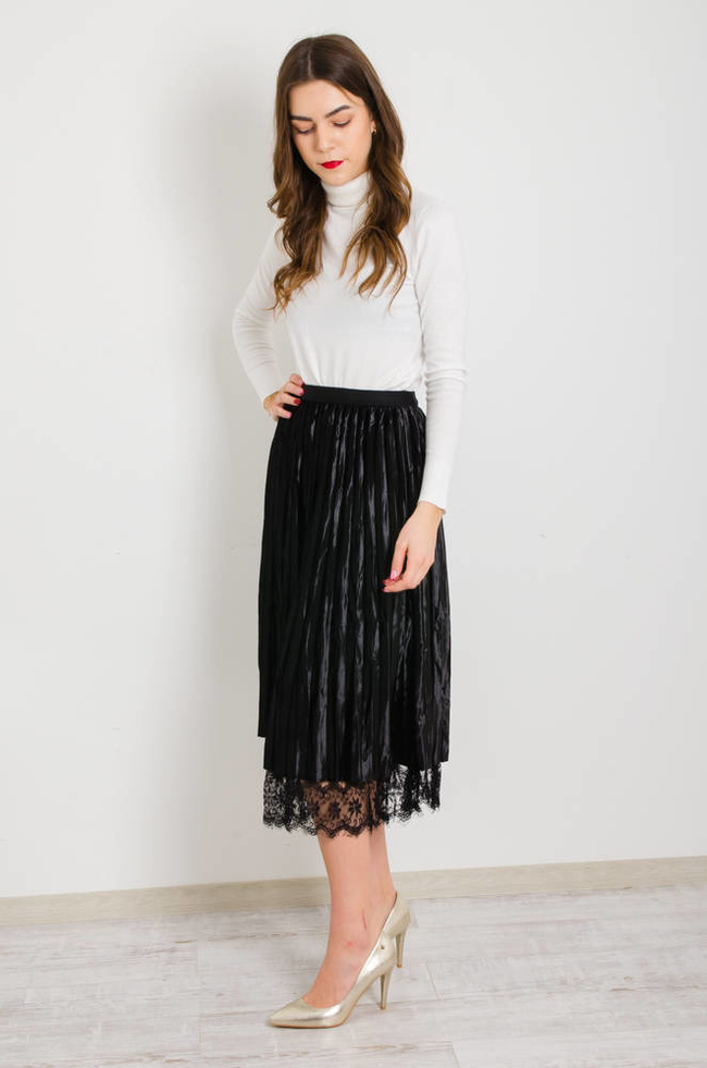 CZARNA DWUSTRONNA SPÓDNICA,WELUR -TIUL- KORONKA