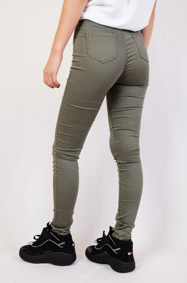 Zielone spodnie skinny jeans z wysokim stanem