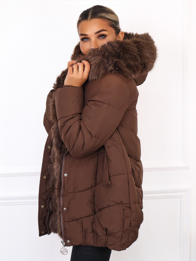 KURTKA PIKOWANA ZAPINANA NA ZAMEK I ZATRZASKI- CZEKOLADOWA