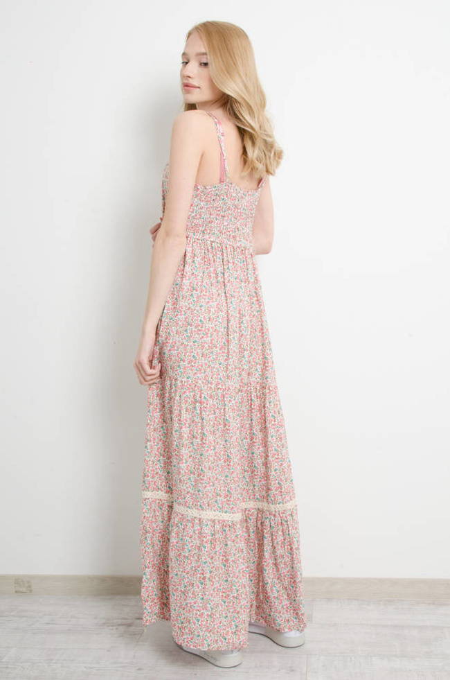 SUKIENKA W KWIATY NA CIENKICH RAMIĄCZKACH MAXI - RÓŻOWA