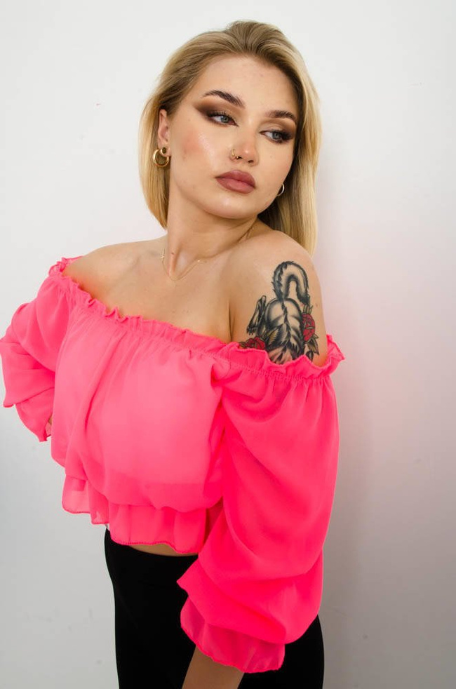 HISZPANKA CROP TOP -NEONOWY RÓŻ