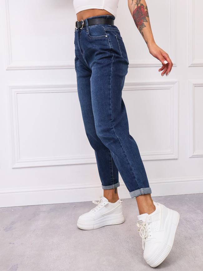 SPODNIE JEANSOWE MOM FIT Z WYSOKIM STANEM+ PASEK