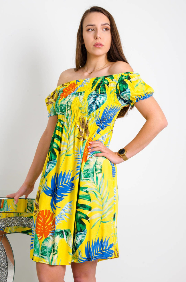 SUKIENKA HISZPANKA Z MOTYWEM KWIATÓW W KOLORZE ŻÓŁTYM 