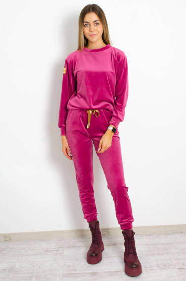 KOMPLET DRESOWY WELUROWY Z OZDOBNĄ NASZYWKĄ-  RÓŻOWY