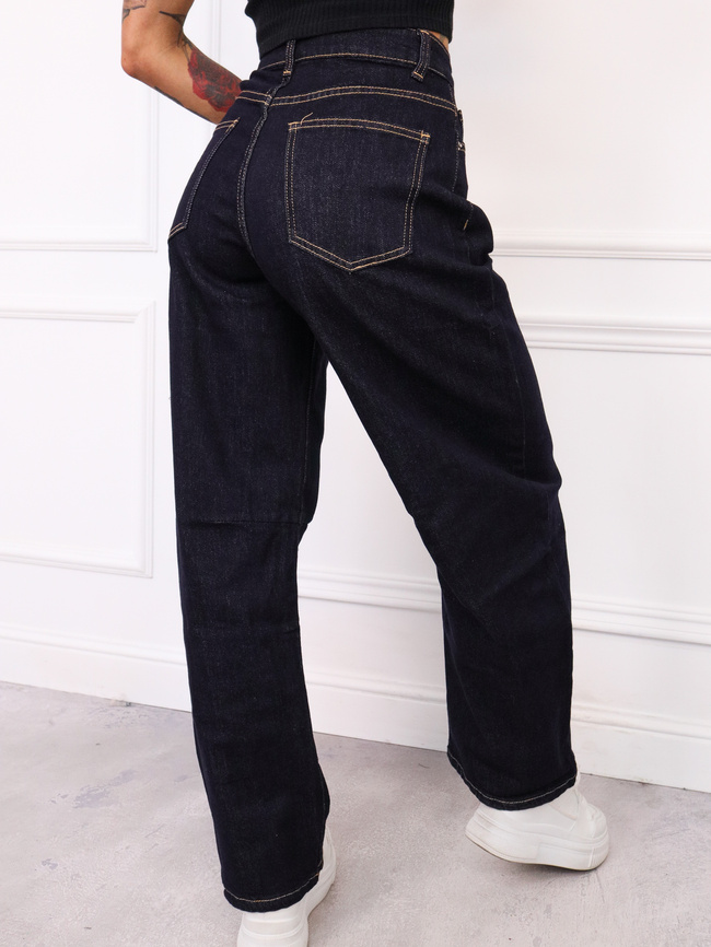 SPODNIE JEANSOWE BALLOON FIT Z OZDOBNYM SZYCIEM NA NOGAWCE-GRANATOWE