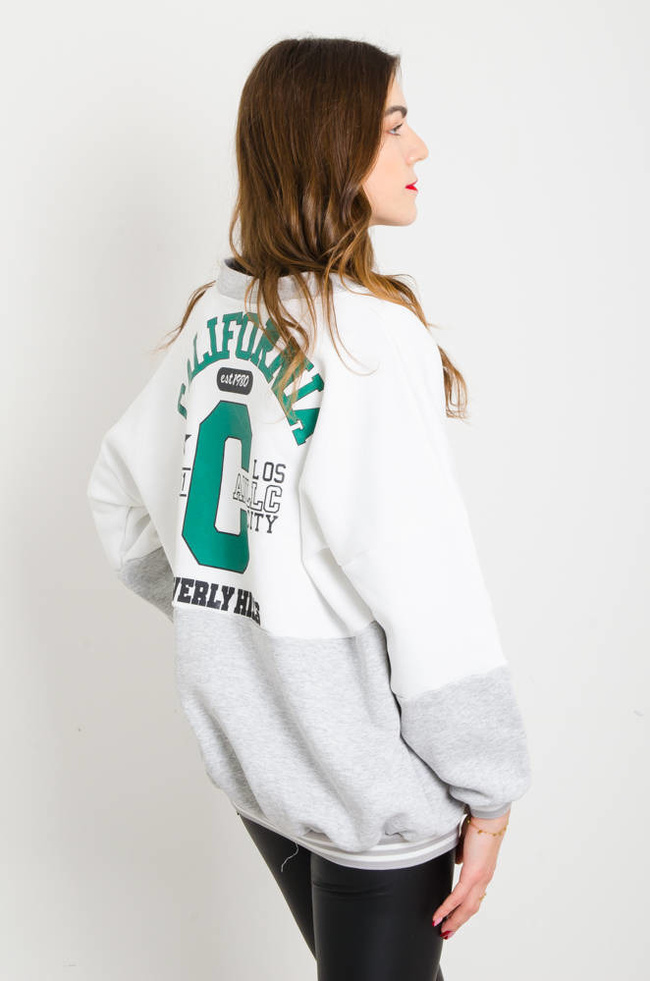 SZARO-BIAŁA BLUZA BEJSBOLÓWKA ZAPINANA NA GUZIKI