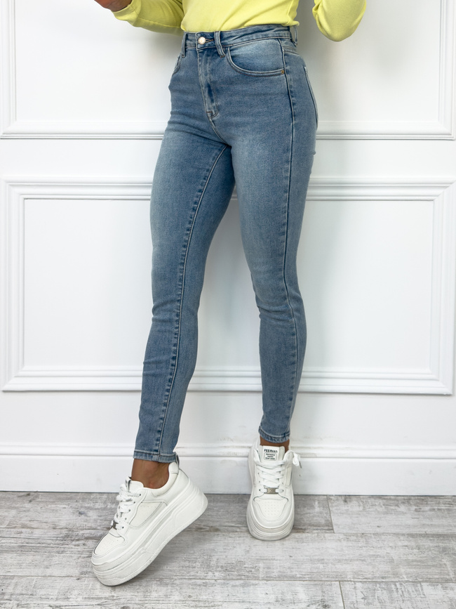 SPODNIE JEANSOWE SKINNY Z WYSOKIM STANEM- NIEBIESKIE