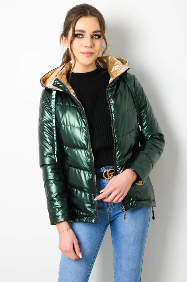 KURTKA PRZEJSCIOWA PIKOWANA Z KAPTUREM - ZIELONA