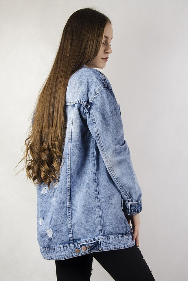 Kurtka jeansowa dłuższa z przetarciami