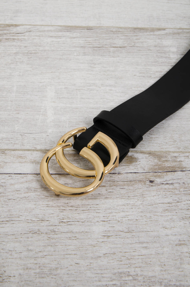 CZARNY SZEROKI PASEK ZE ZŁOTĄ KLMARĄ CG 