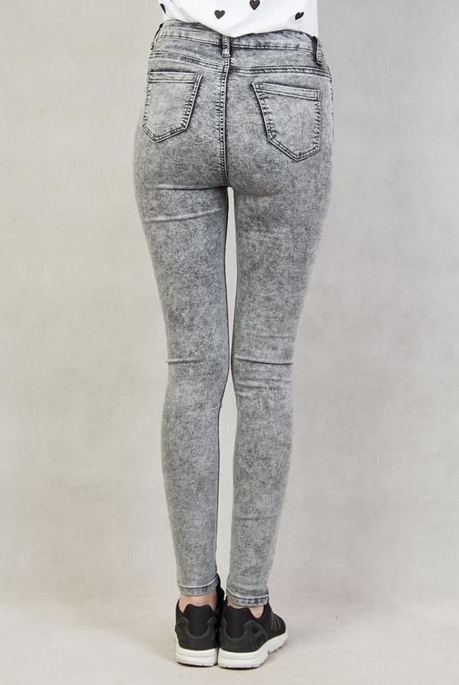 Szare spodnie marmurkowe z wysoki stanem