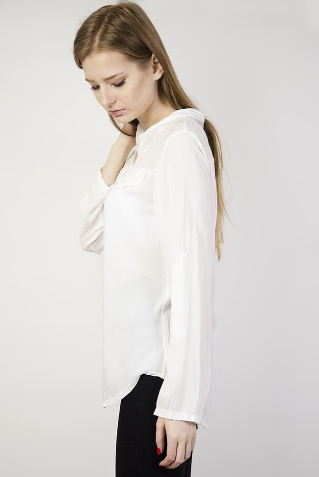 Koszula asymetryczna mgiełka biała z cekinami