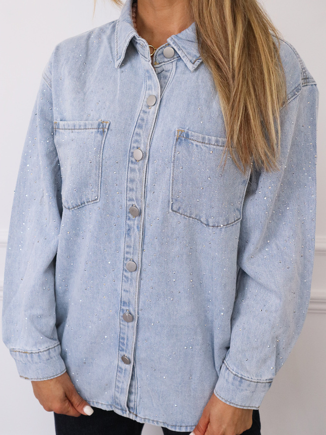 KOSZULA JENASOWA ZDOBIONA CYRKONIAMI- JASNY NIEBIESKI