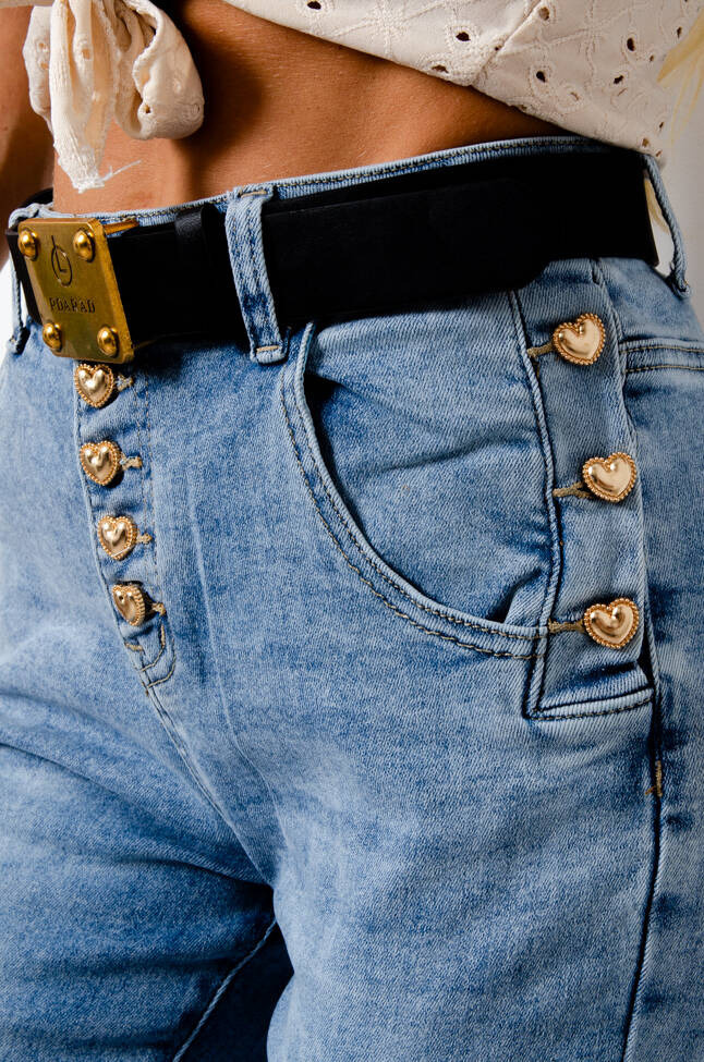 SPODNIE JEANSOWE Z GUZIKAMI W KSZTAŁCIE SERCA + PASEK