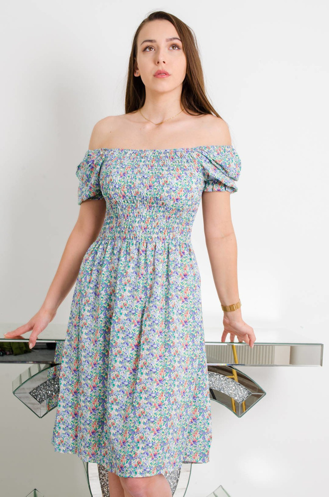 ZIELONA SUKIENKA W KWIATY Z BUFKAMI