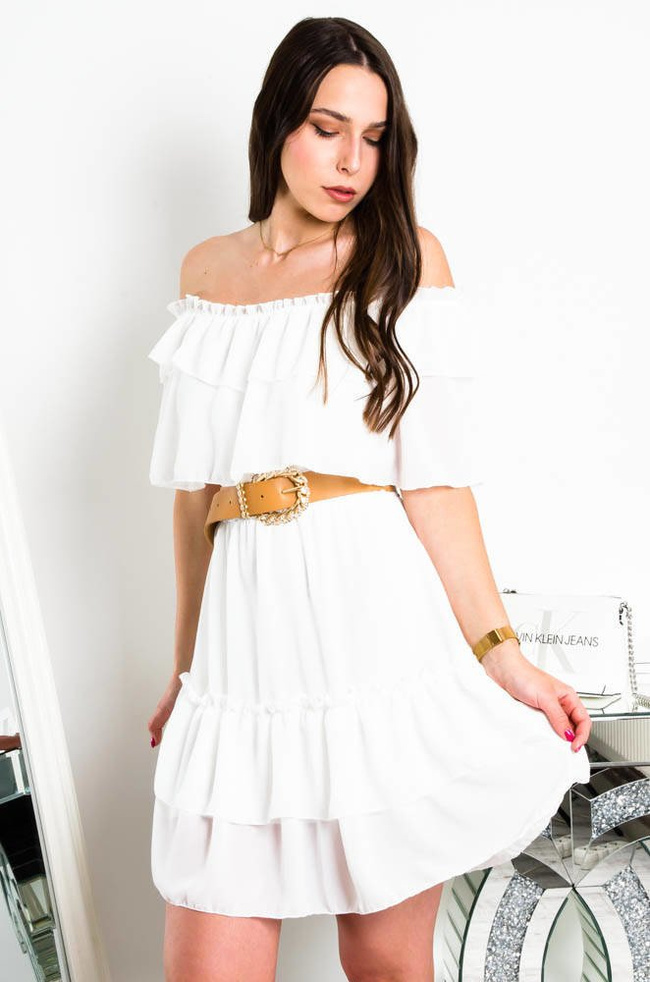 BIAŁA SUKIENKA HISZPANKA Z GUMĄ W PASIE