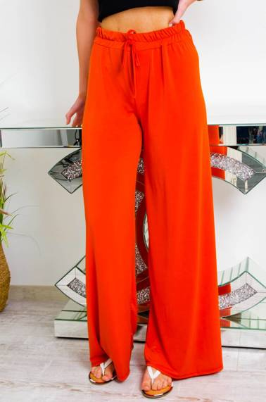 POMARAŃCZOWE MATERIAŁOWE SPODNIE Z SZEROKIMI NOGAWKAMI-WYSOKI STAN