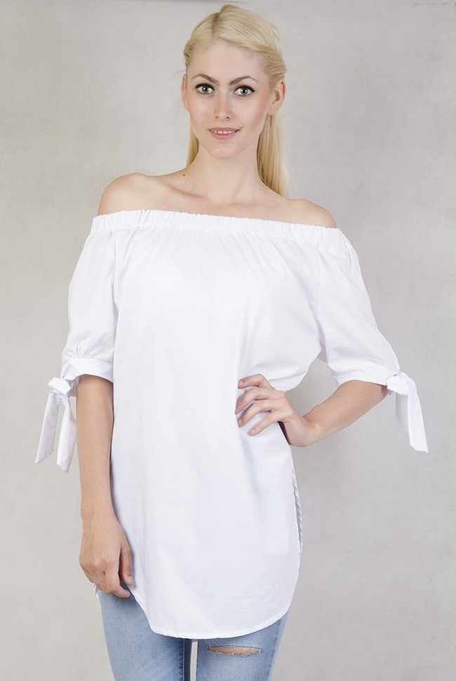 Bluzka biała z rękawem 3/4 i hiszpańskim dekoltem