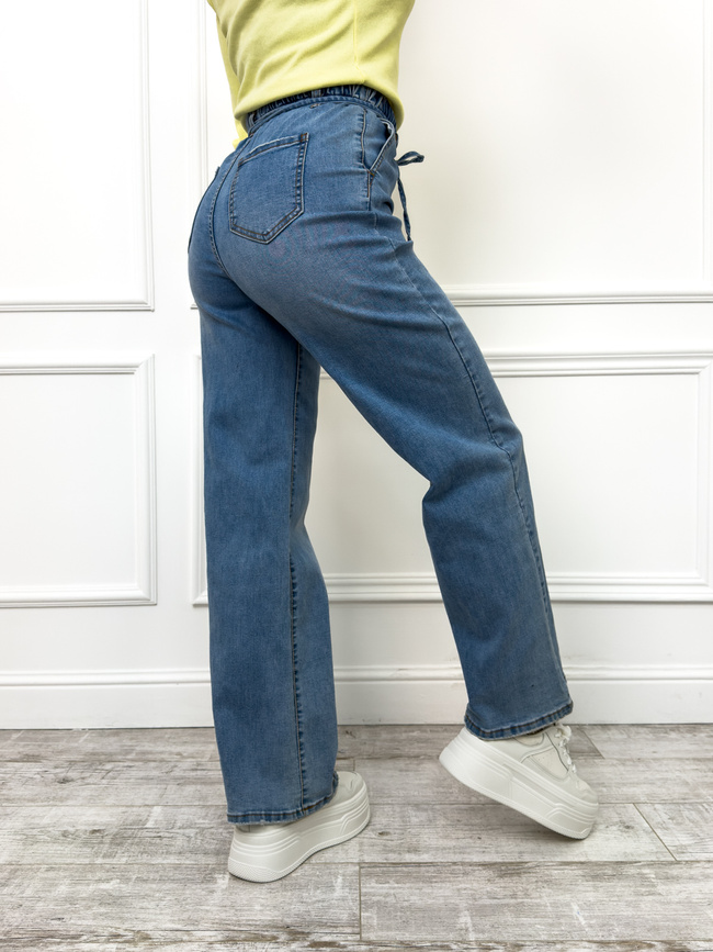 SPODNIE JEANSOWE Z SZEROKIMI NOGAWKAMI I WIĄZANIEM W PASIE