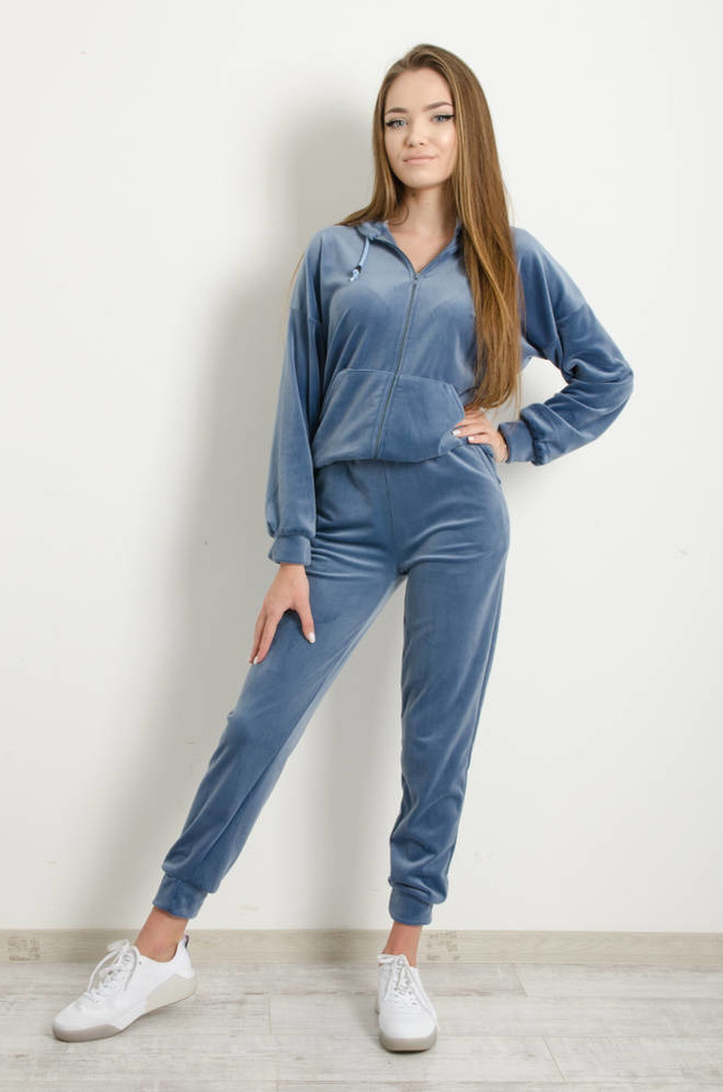 WELUROWY KOMPLET DRESOWY ROZPINANY Z KAPTUREM- NIEBIESKI