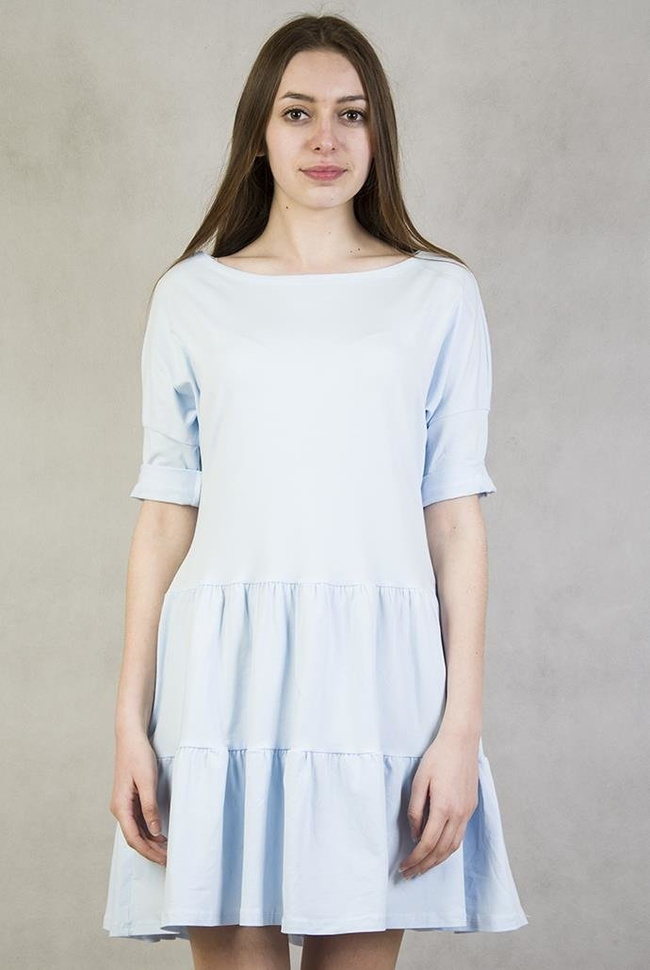 Niebieska Tunika z rękawem 3/4 i falbankami na dole