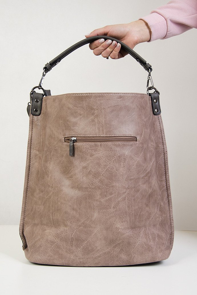 Duża beżowa torebka z ozdobnym zamkiem z boku