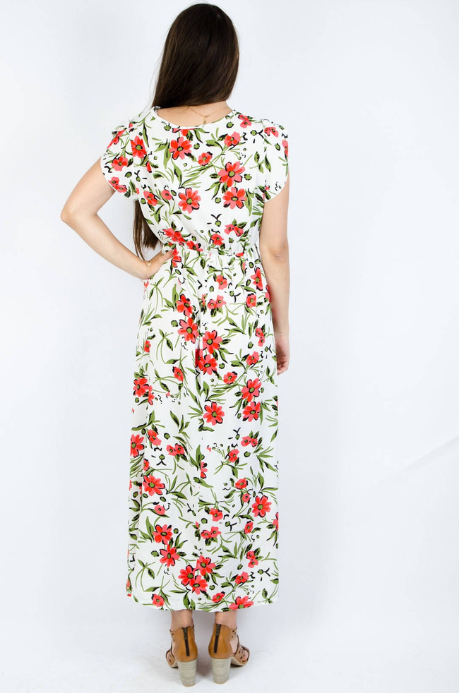 BIAŁA SUKIENKA MAXI Z KOPERTOWYM DEKOLTEM