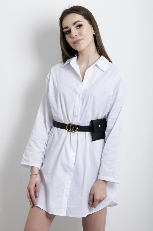 KOSZULA DŁUGA Z PASKIEM I SASZETKĄ- BIAŁA