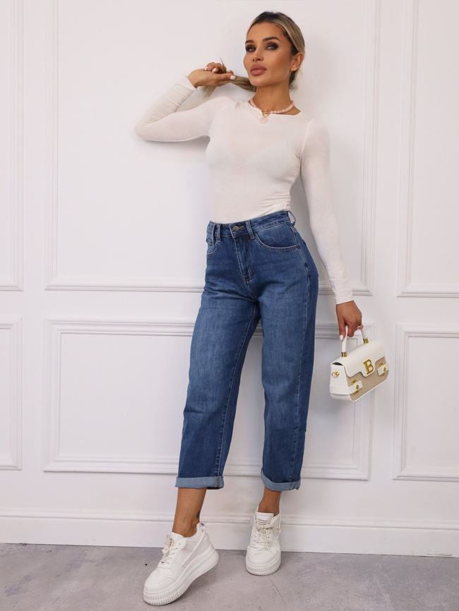 SPODNIE JEANSOWE MOM FIT- NIEBIESKIE