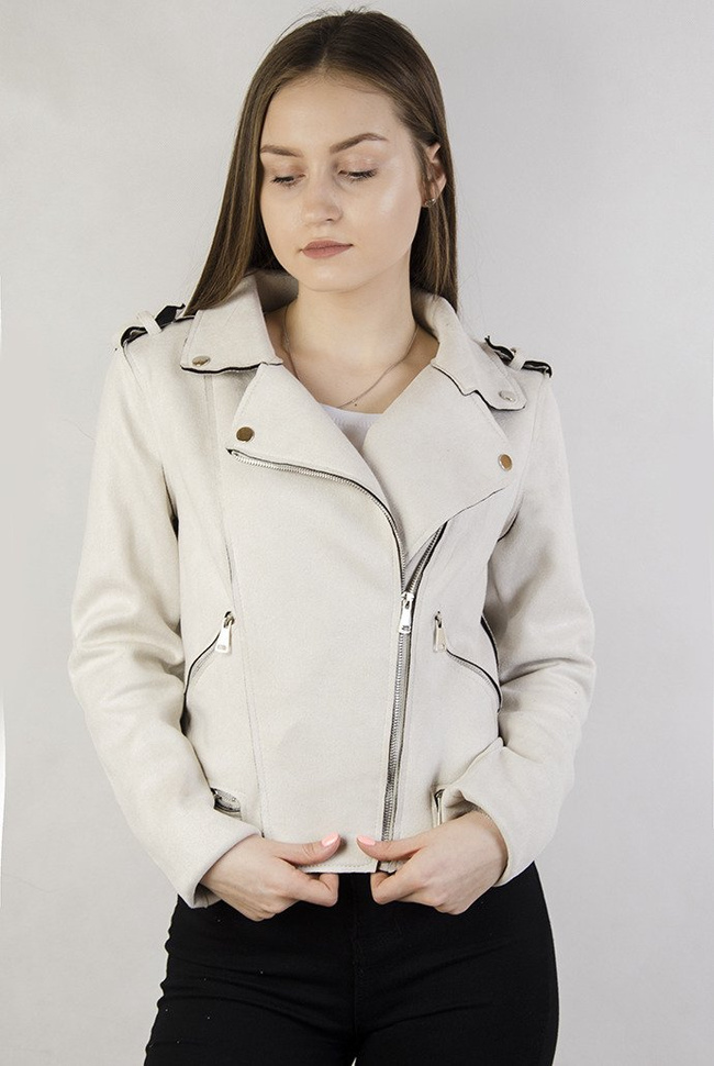 Beżowa ramoneska z zamszu