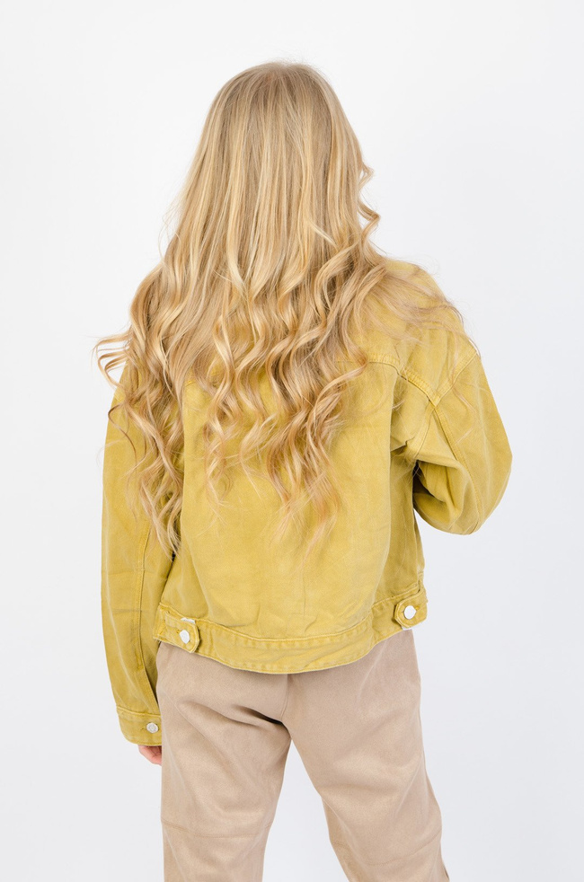 MUSZTARDOWA SZTRUKSOWA KURTKA Z KIESZENIAMI 